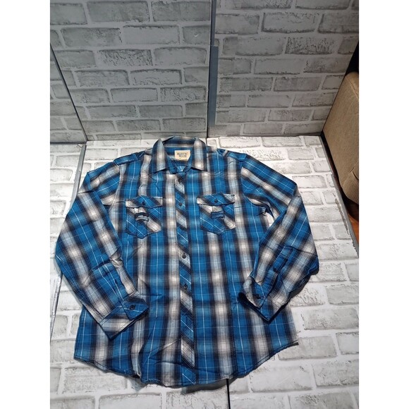 Rustic Blue Brand Men’s Long Sleeve Button Up Shirt size M blue  Plaid - Picture 10 of 12